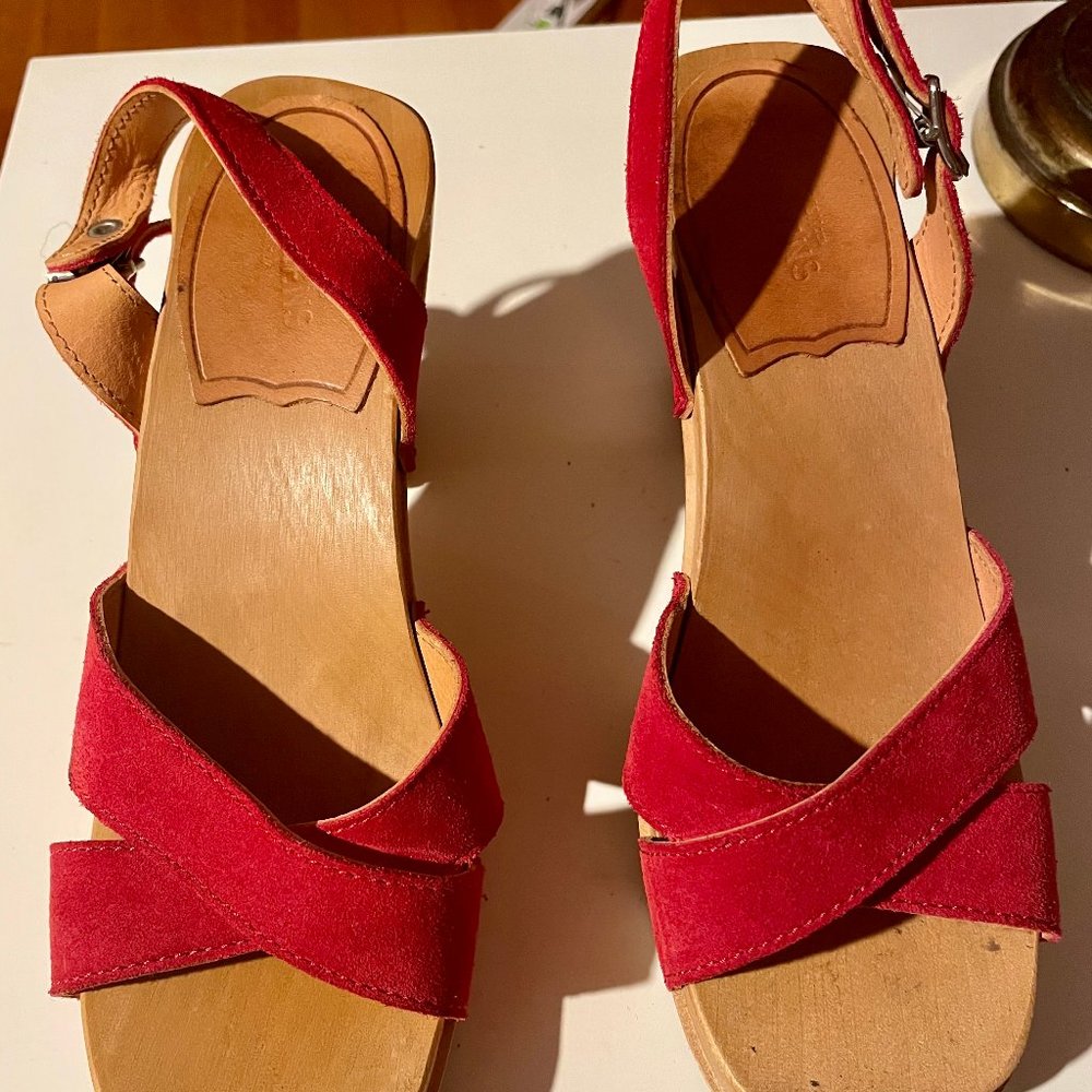 Swedish Hasbeens red suede sandals